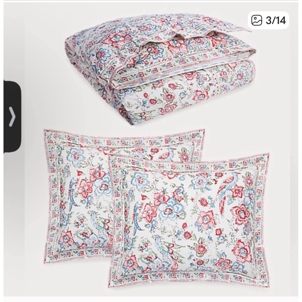 Ralph lauren lucie ikat floral king comforter and two pillowcases new pink white